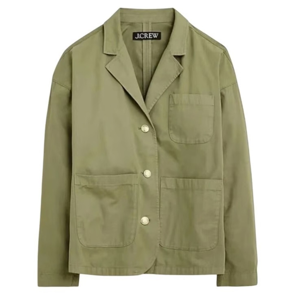 J. Crew Olive Green Cotton Blazer Jacket With Gold Buttons